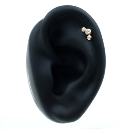 Bezel Set Diamond Three Stone Earring for Helix Piercing
