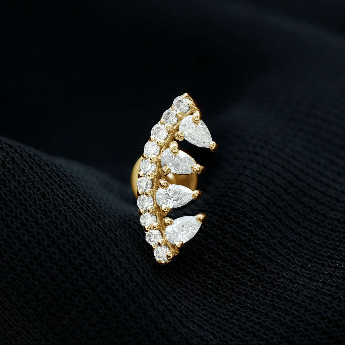 Natural Diamond Curved Cartilage Earring with Flat Back