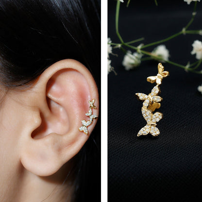 Diamond Butterfly Crawler Earring for Helix Piercing