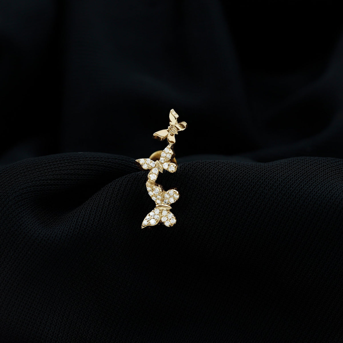 Diamond Butterfly Crawler Earring for Helix Piercing