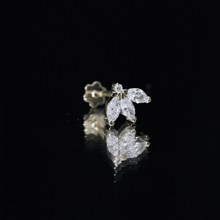 Marquise Cut Diamond Lotus Flower Earring for Cartilage Piercing