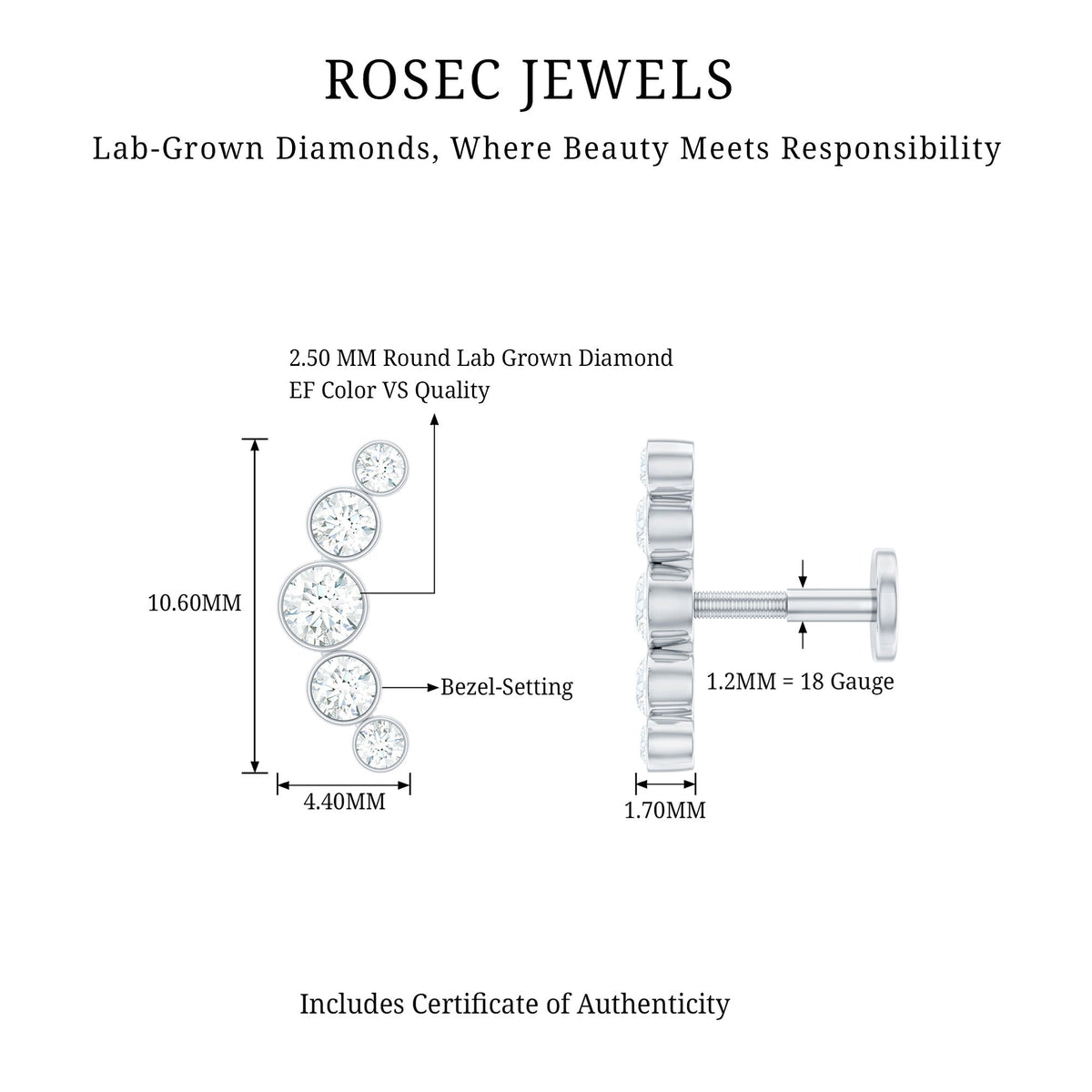 Graduated Diamond Ear Climber Earring in Bezel Setting