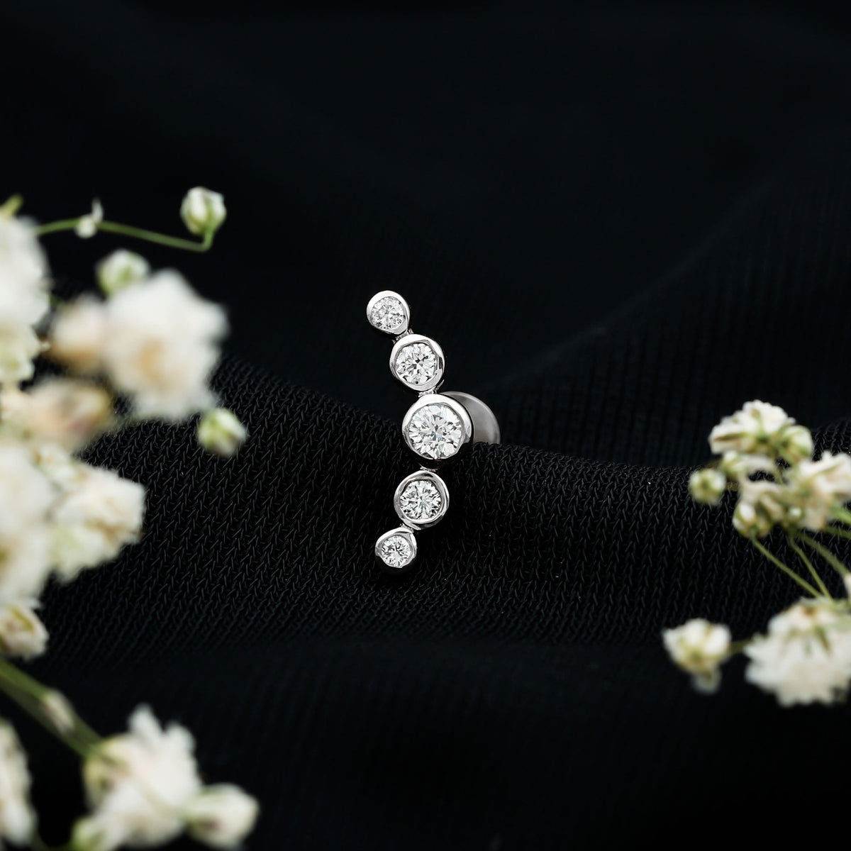 Graduated Diamond Ear Climber Earring in Bezel Setting