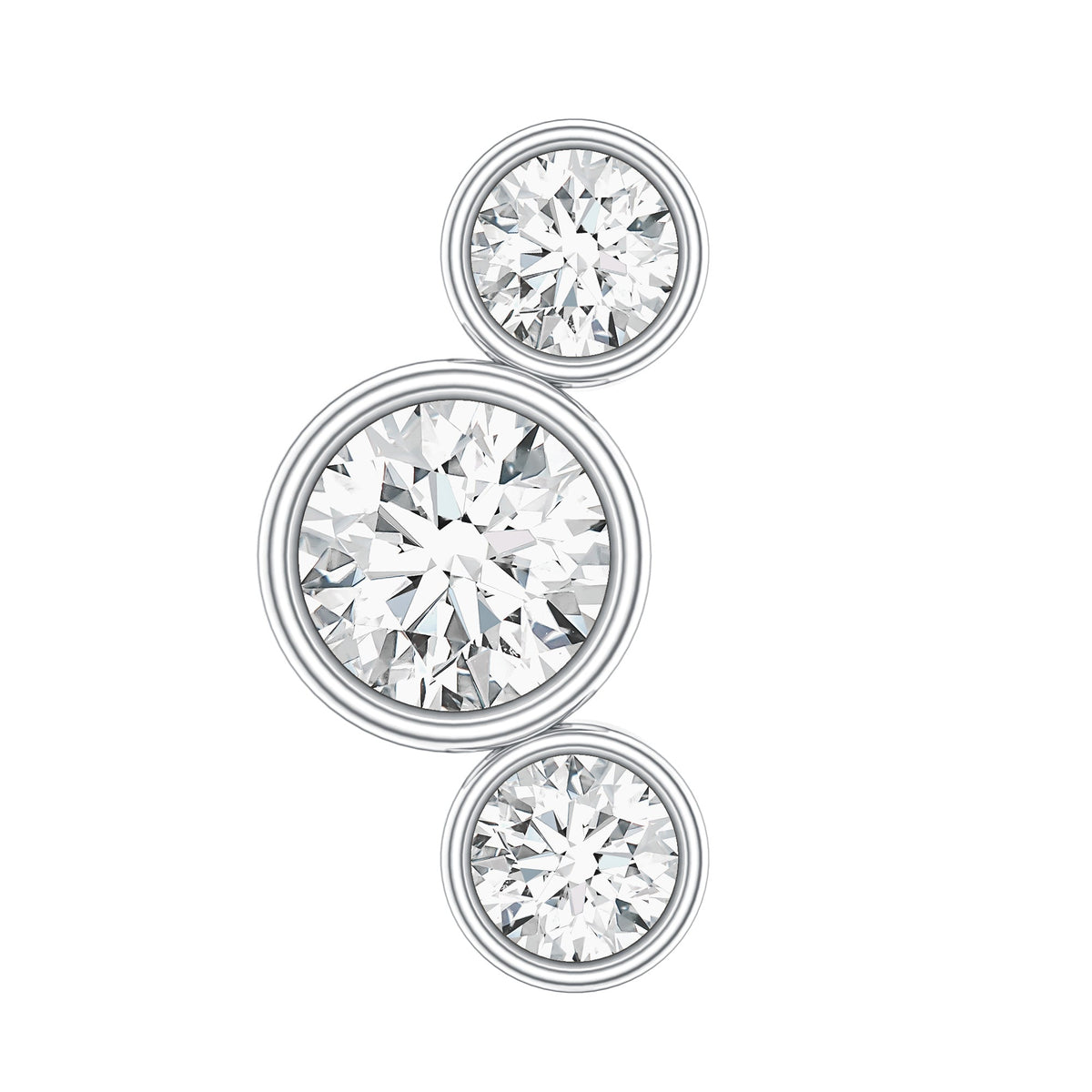 Bezel Set Diamond Three Stone Earring for Helix Piercing