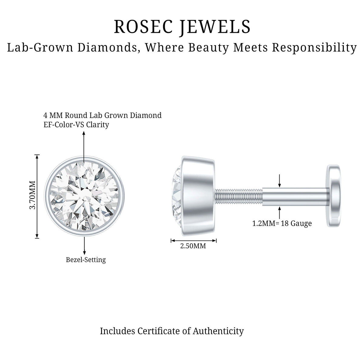 Bezel Set Diamond Solitaire Conch Earring