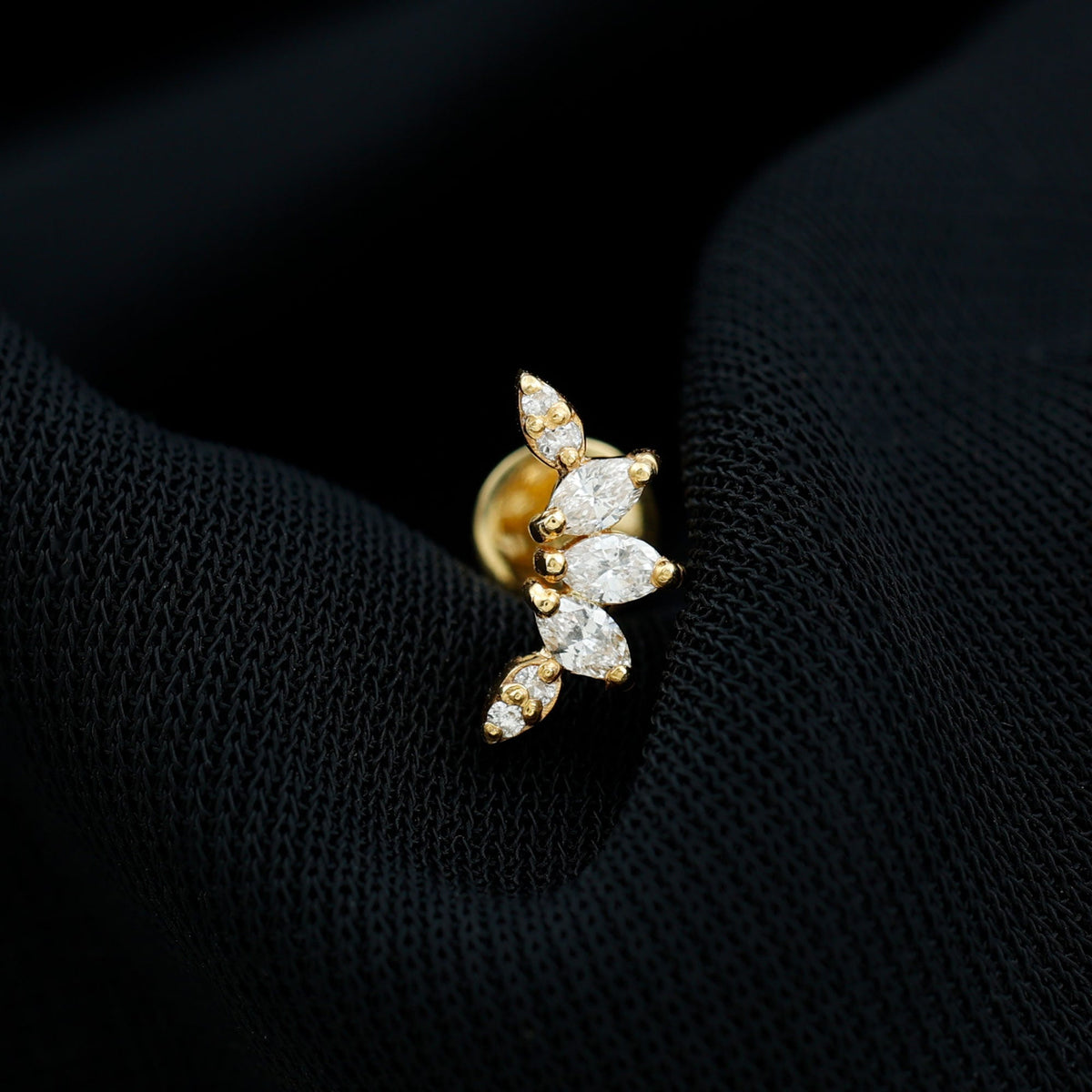 Marquise Diamond Leaf Crawler Earring for Helix Piercing