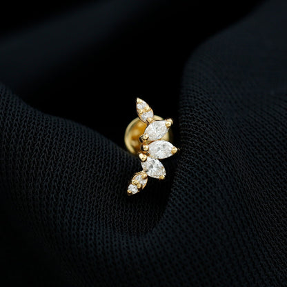 Marquise Diamond Leaf Crawler Earring for Helix Piercing