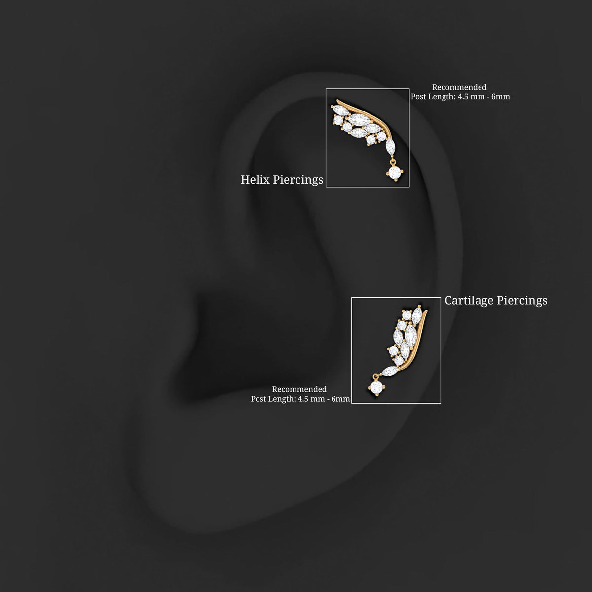 Brilliant Cut Diamond Wing Helix Drop Earring with Flat Back