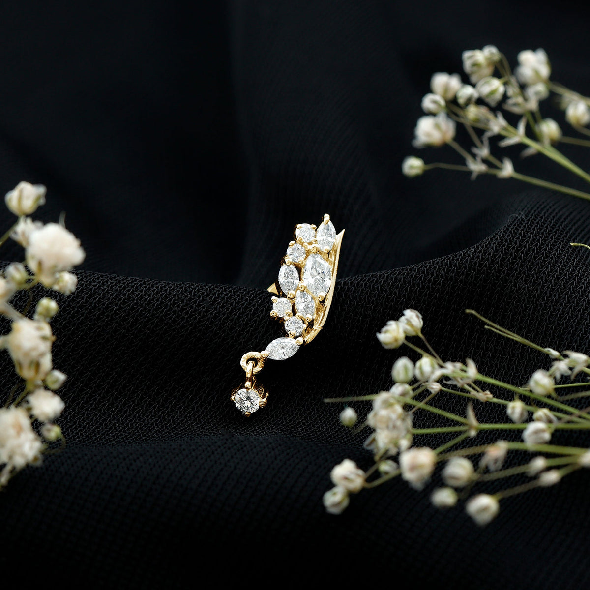 Brilliant Cut Diamond Wing Helix Drop Earring with Flat Back