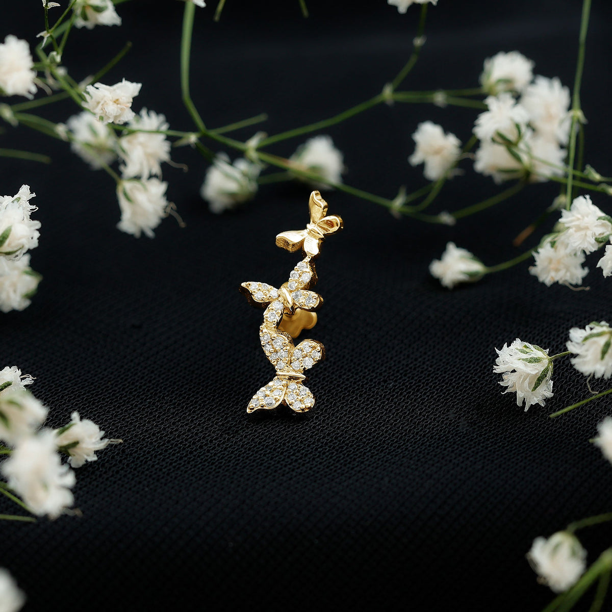 Diamond Butterfly Crawler Earring for Helix Piercing