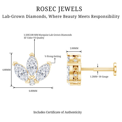 Marquise Diamond Lotus Earring for Cartilage Piercing