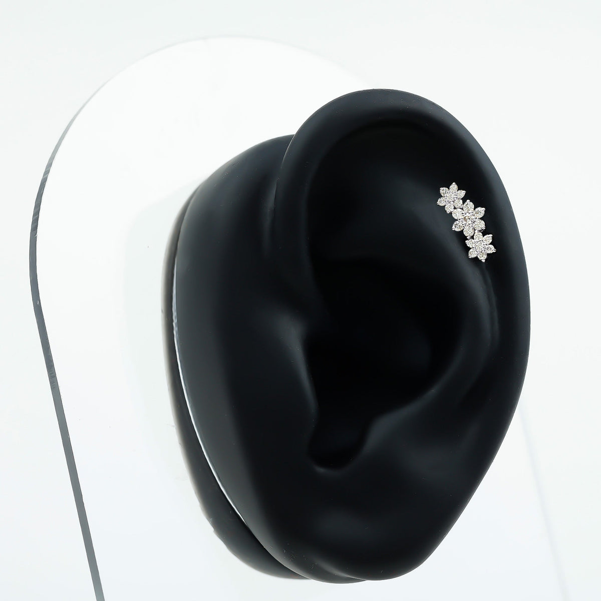 Diamond Three Flower Crawler Earring for Helix Piercing