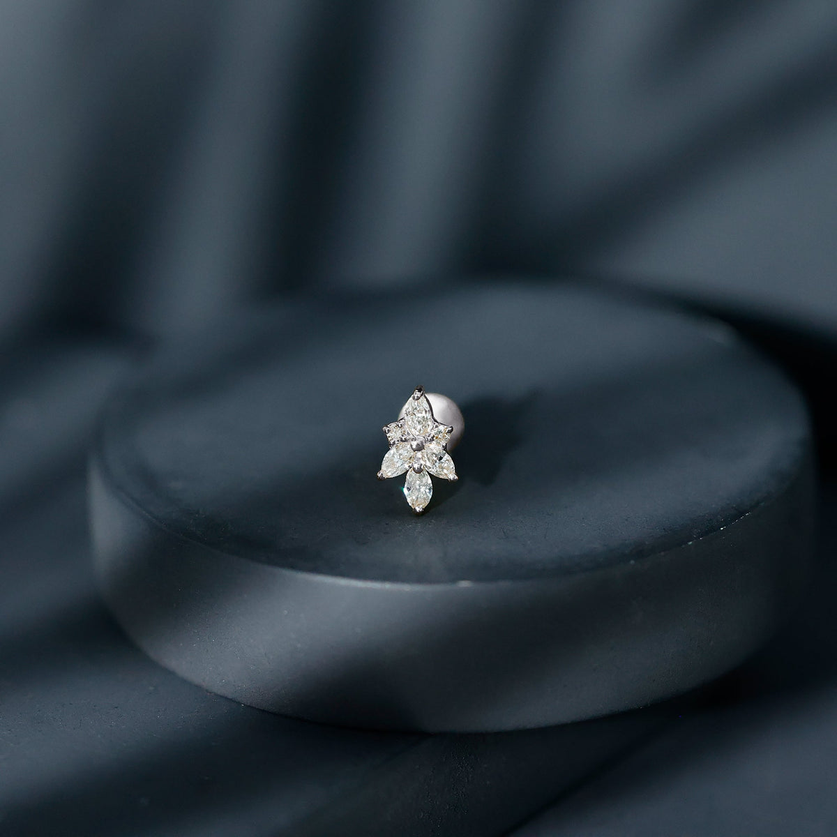 Marquise Diamond Cluster Flower Earring with Flat Back