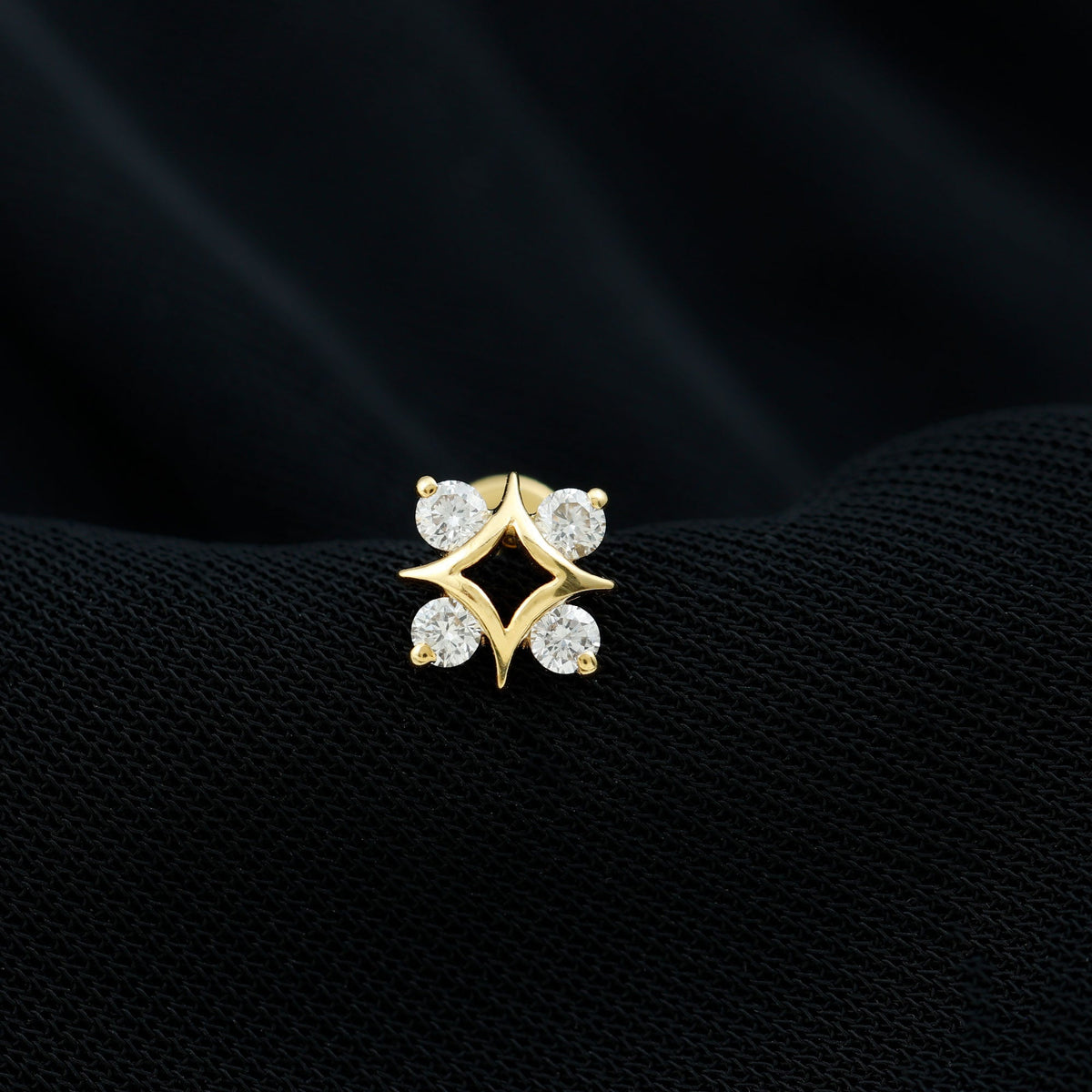 Round Cut Diamond Star Earring for Helix Piercing