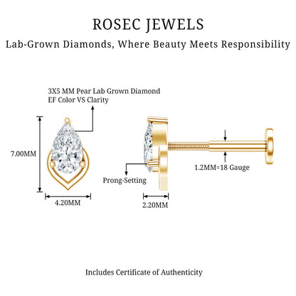 Pear Shape Diamond Solitaire Earring for Helix Piercing