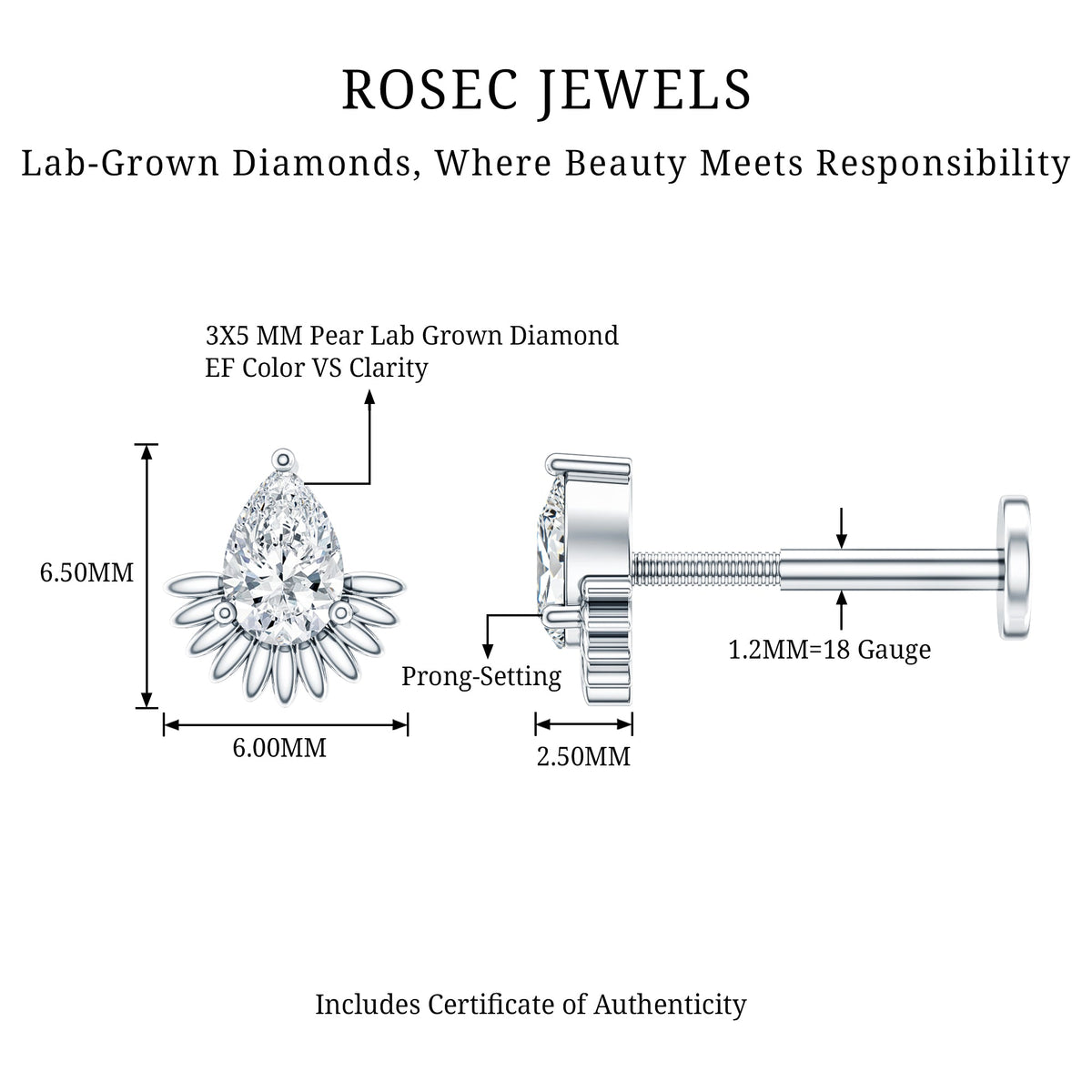 Pear Shape Diamond Solitaire Helix Earring