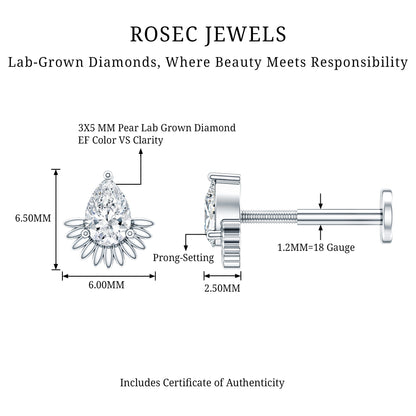 Pear Shape Diamond Solitaire Helix Earring