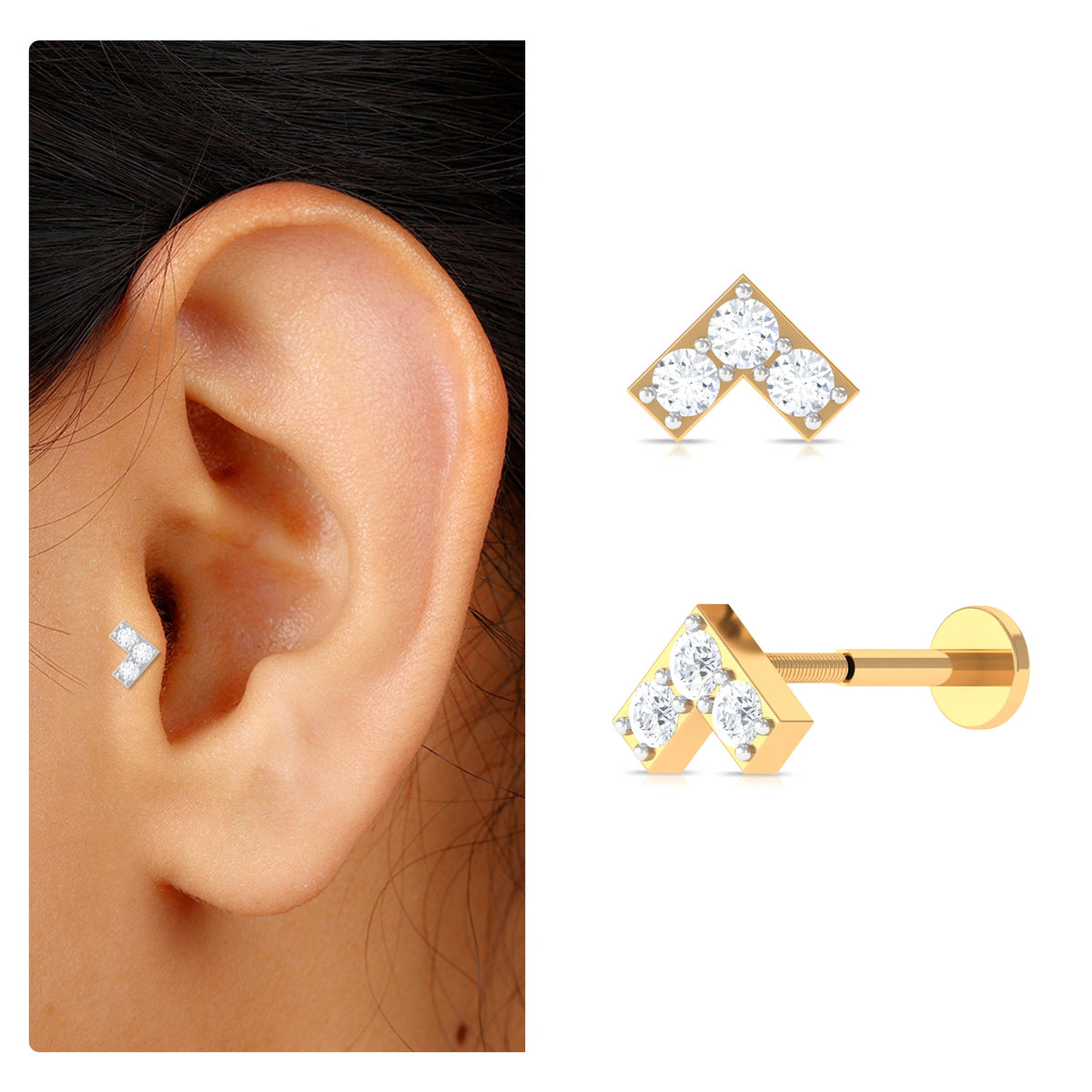 Certified Diamond Chevron V Earring for Tragus Piercing