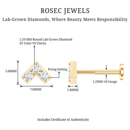 Certified Diamond Chevron V Earring for Tragus Piercing