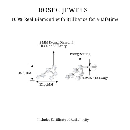 Certified Diamond Libra Constellation Piercing Earring