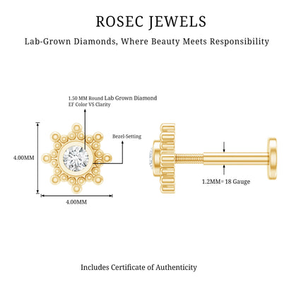 Minimal Diamond Cartilage Earring Stud with Flat Back