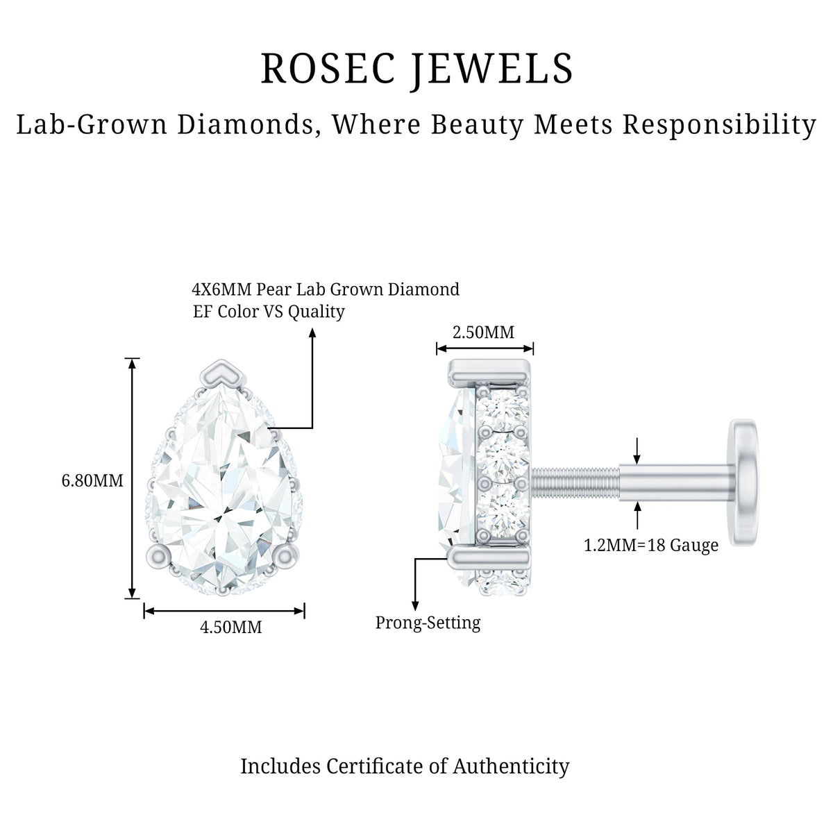 Solitaire Diamond Teardrop Tragus Earring for Women