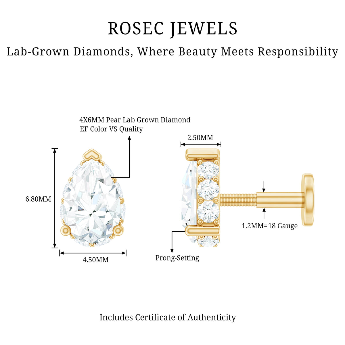 Solitaire Diamond Teardrop Tragus Earring for Women