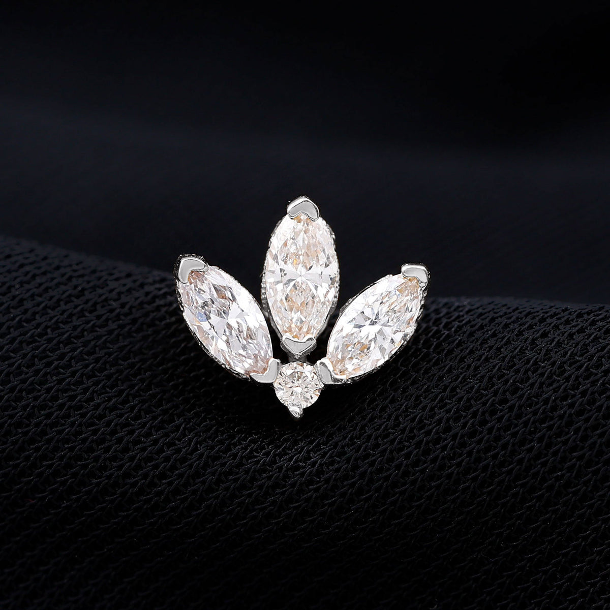 Marquise Diamond Lotus Flower Earring for Helix Piercing