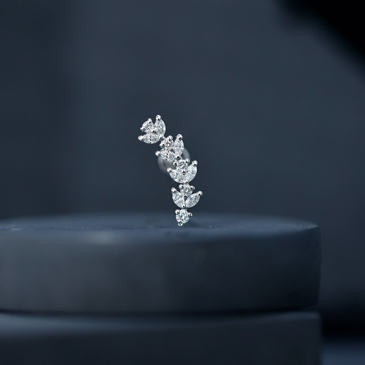 Nature Inspired Diamond Leaf Crawler Helix Earring