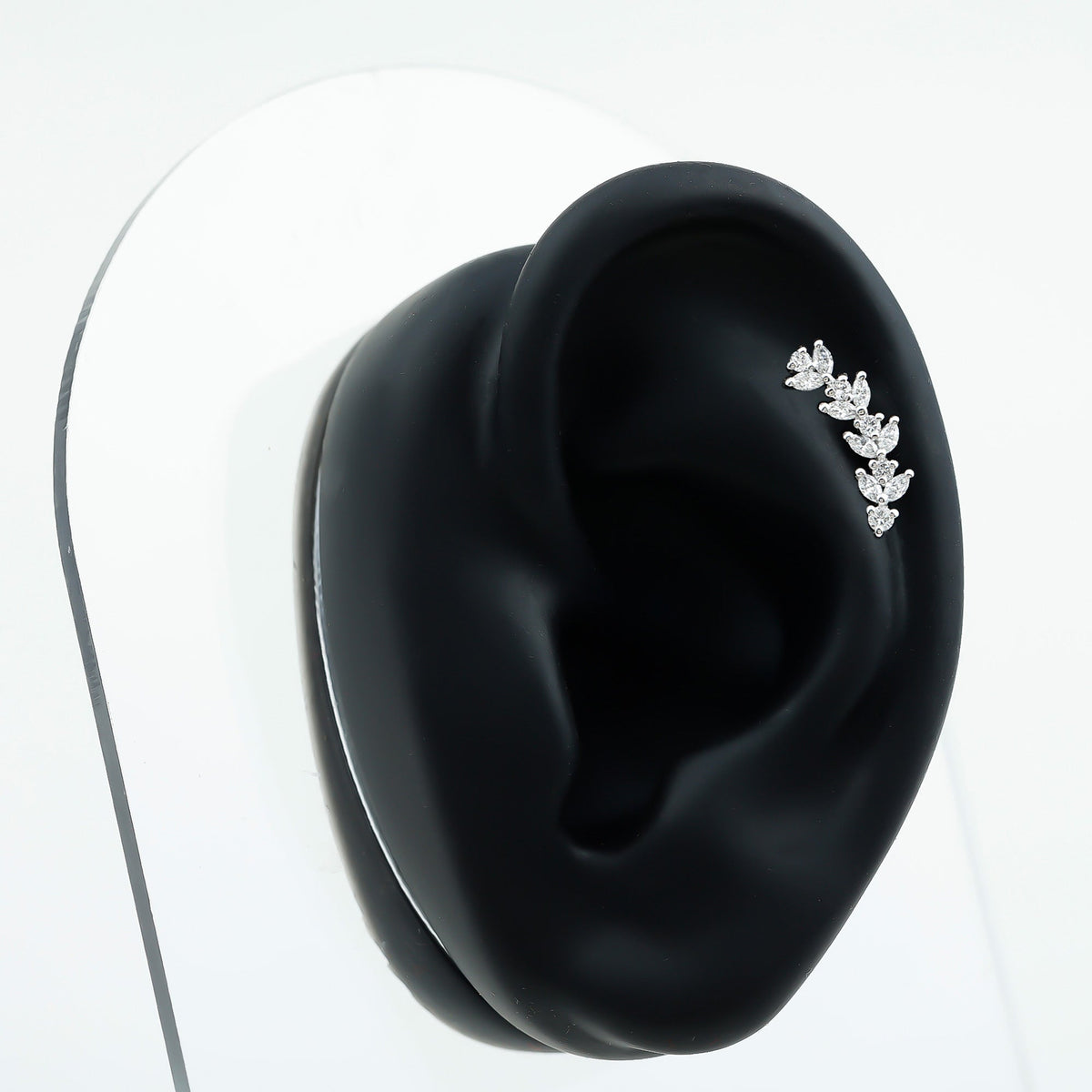 Nature Inspired Diamond Leaf Crawler Helix Earring