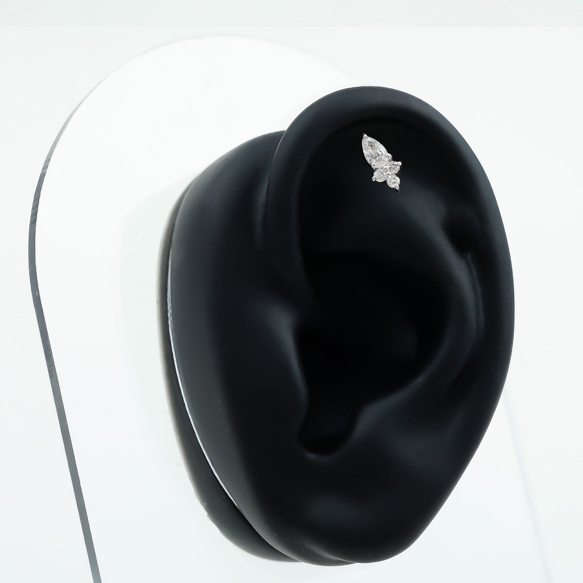 Pear and Round Diamond Earring for Helix Piercing