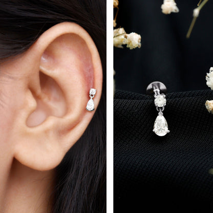 Moissanite Teardrop Earring for Helix Piercing