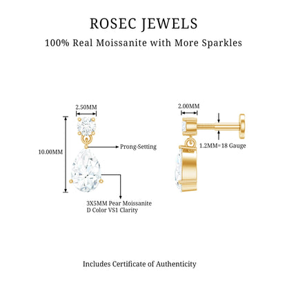 Moissanite Teardrop Earring for Helix Piercing