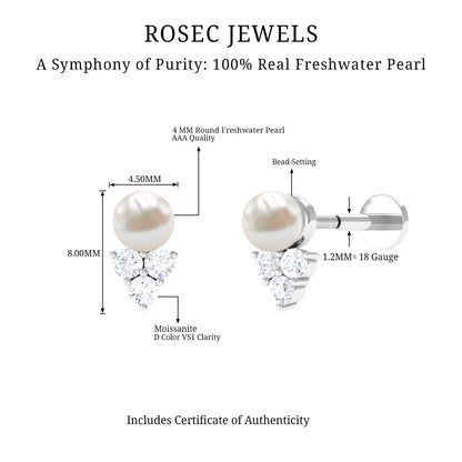 2 Carat Freshwater Pearl and Diamond Tragus Earring