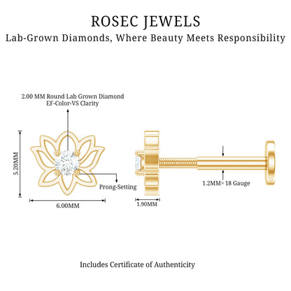 Nature Inspired Diamond Lotus Earring for Helix Piercing