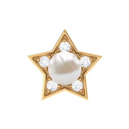Unique Freshwater Pearl Star Helix Earring with Diamond