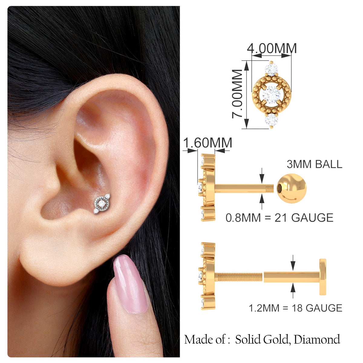 Unique Diamond Gothic Conch Earring for Women