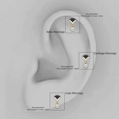 Elegant Diamond and Freshwater Pearl Drop Earring with Black Enamel