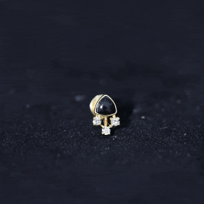 Genuine Diamond and Black Enamel Unique Tragus Earring