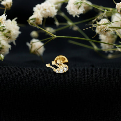 Real Diamond Music Note Earring for Cartilage Piercing