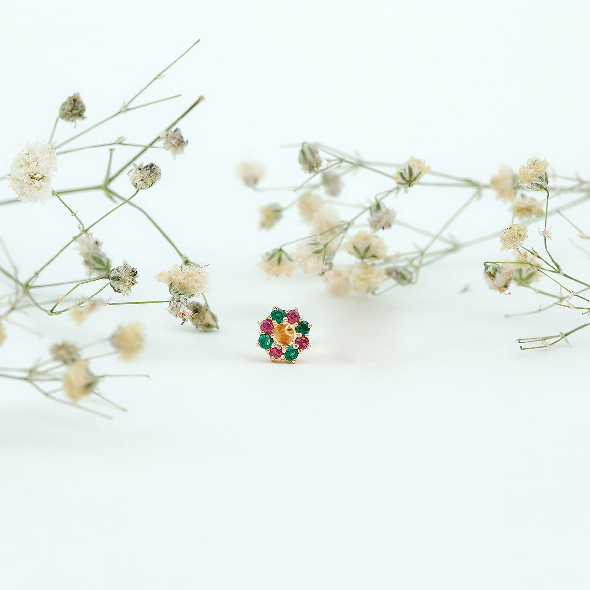 Lab Created Ruby and Created Emerald Wreath Helix Earring