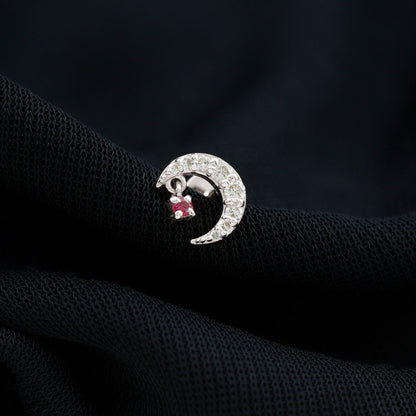 Natural Ruby and Lab Diamond Crescent Moon Helix Earring