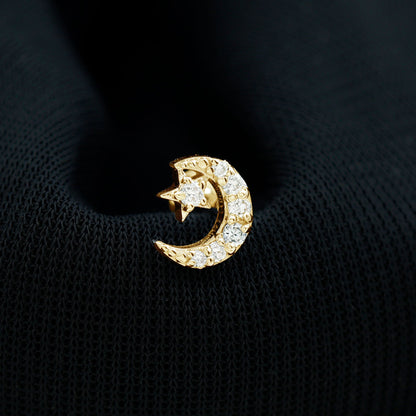 Moissanite Moon and Star Cartilage Earring