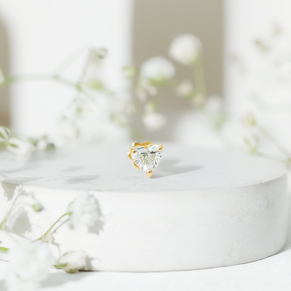 Solitaire Diamond Heart Earring with Flat Back