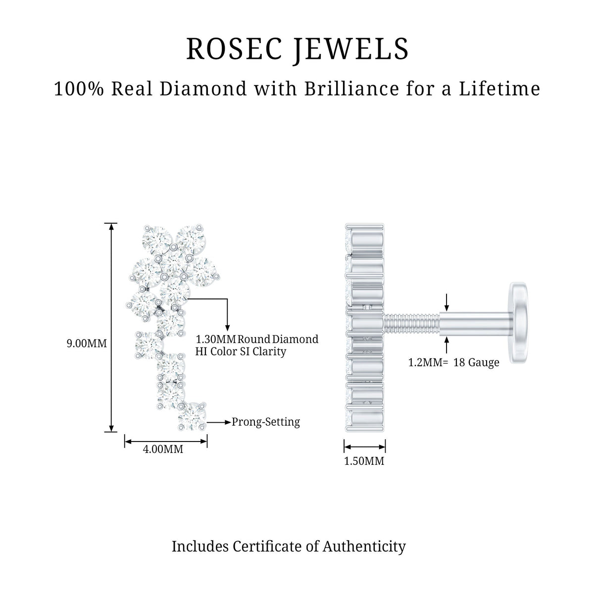 Diamond Floral Cluster Earring for Helix Piercing