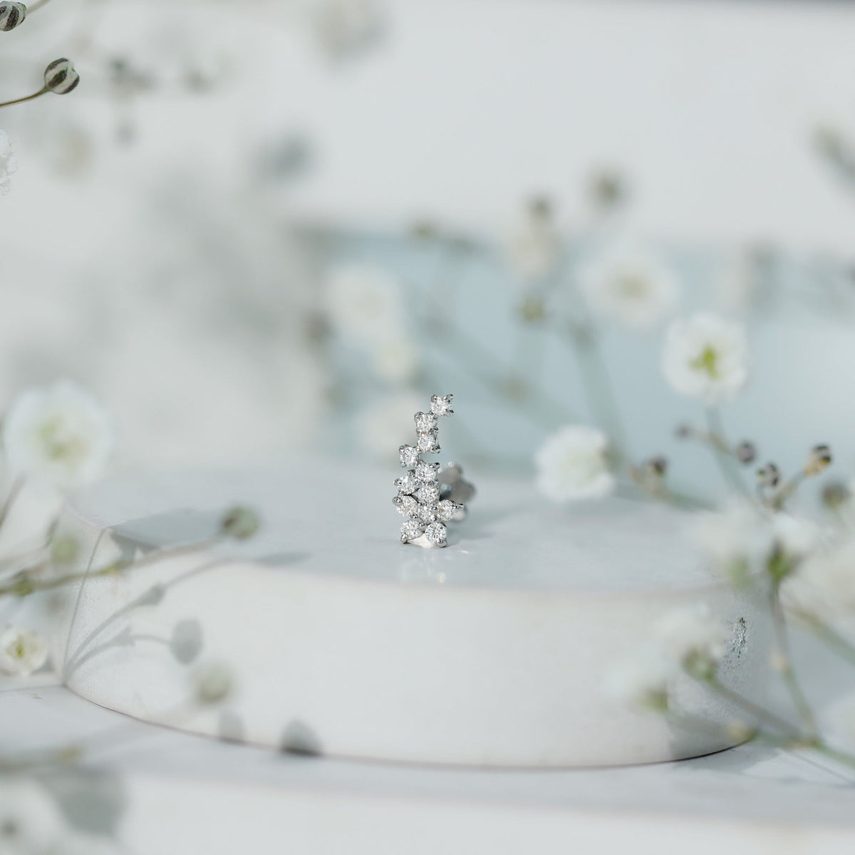 Diamond Floral Cluster Earring for Helix Piercing