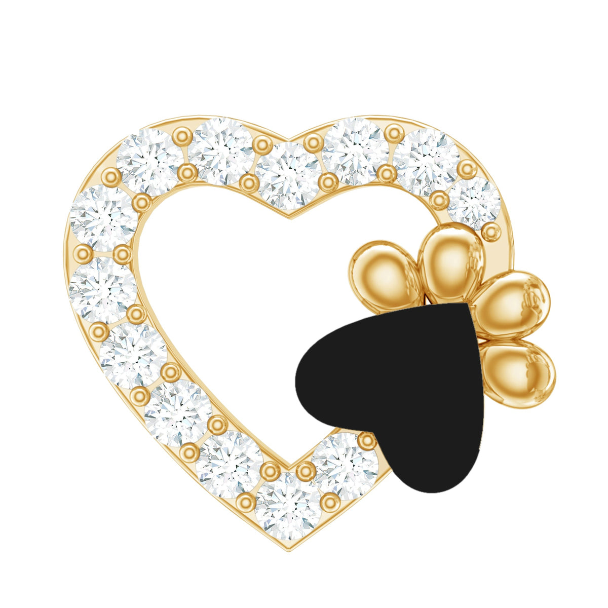 Sparkling Diamond Dog Paw Heart Earring with Black Enamel