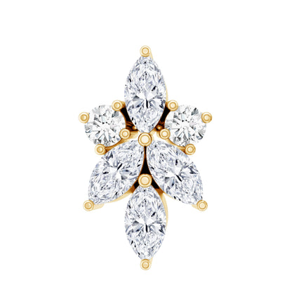 Marquise Diamond Cluster Flower Earring with Flat Back