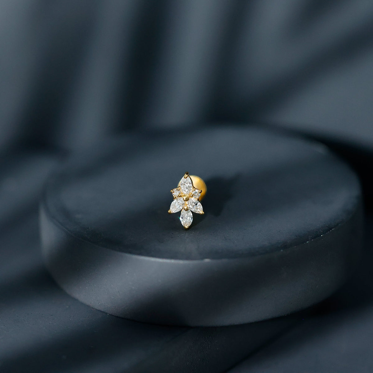 Marquise Diamond Cluster Flower Earring with Flat Back