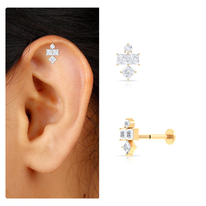 Princess Cut Diamond Helix Piercing Earring for Women